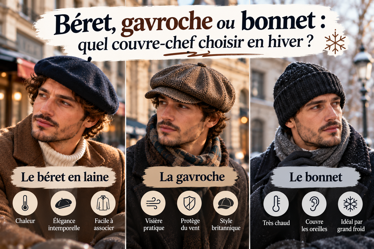 Béret hiver, gavroche ou bonnet : comparatif des couvre-chefs pour rester au chaud avec style en hiver Image