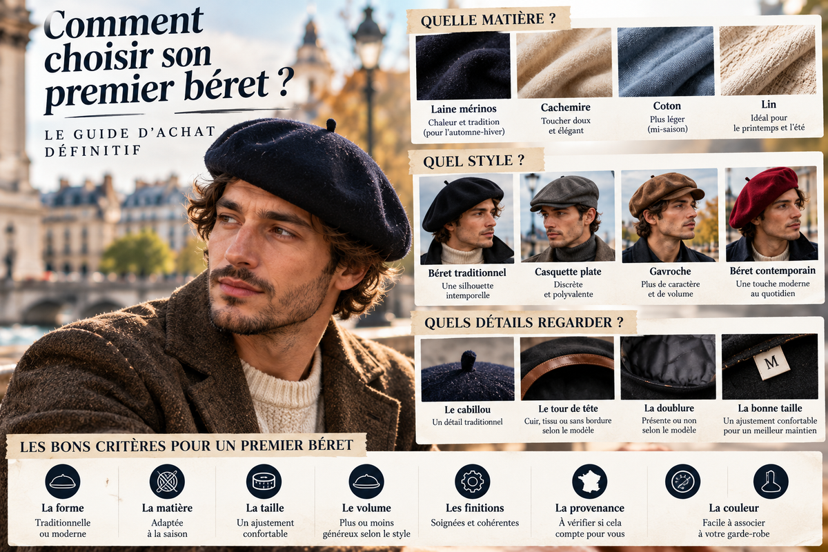 Béret pour homme : guide pour choisir son premier béret selon la matière, le style, la taille, les finitions et la provenance Image