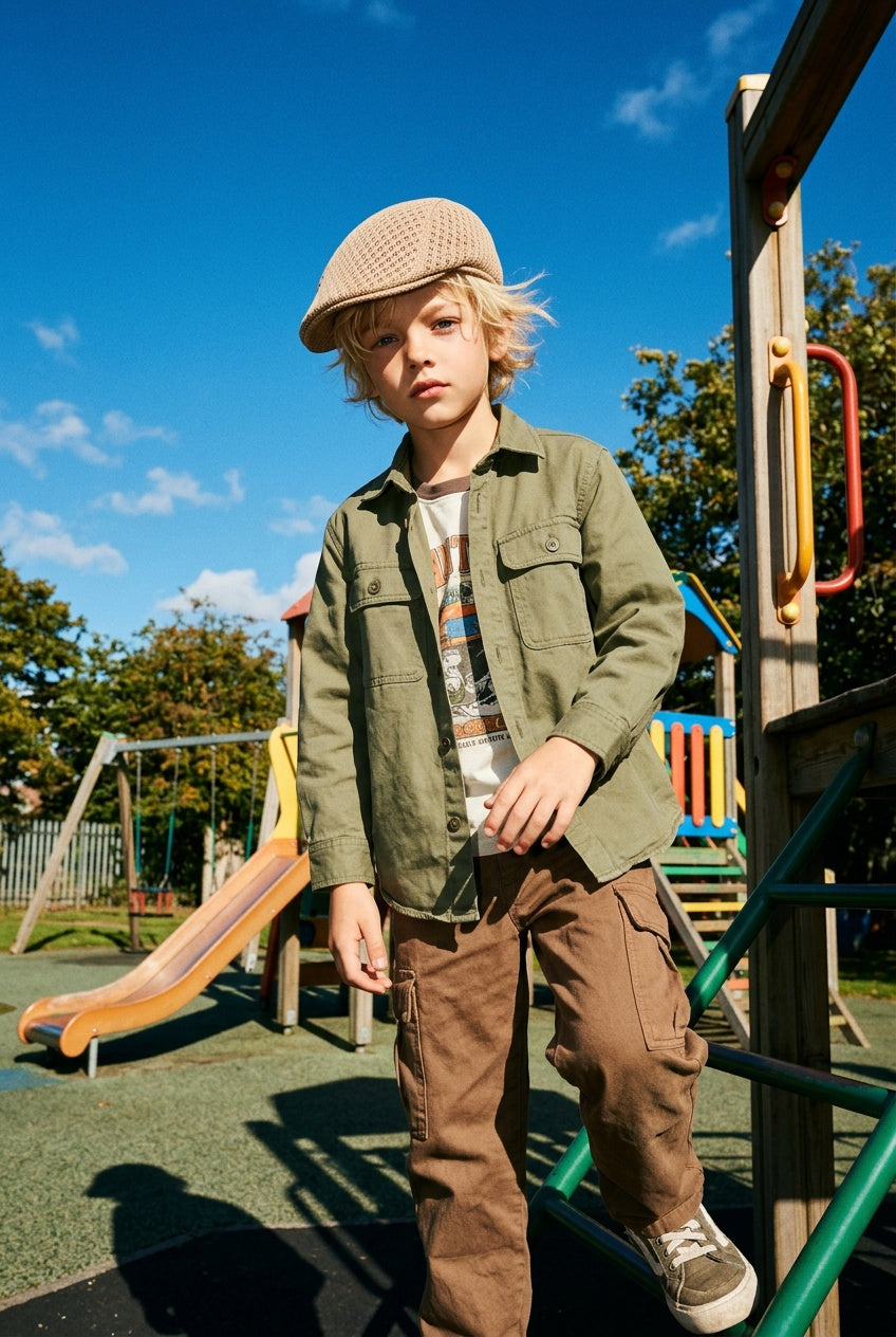 Enfant portant son beret au parc Image
