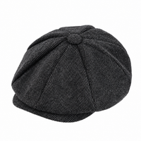 Beret casquette gavroche style Peaky Blinders en lin - Noir