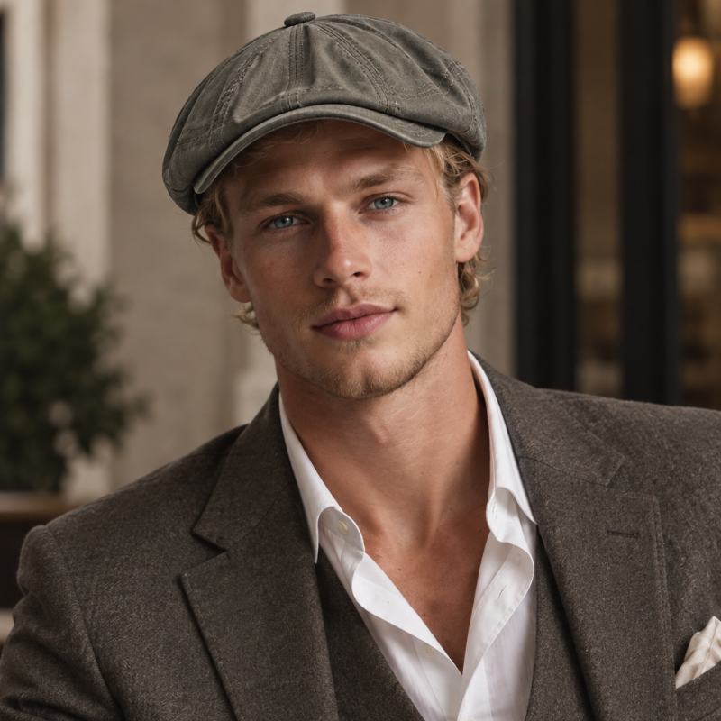 Homme moderne portant un beret gavroche kaki Image