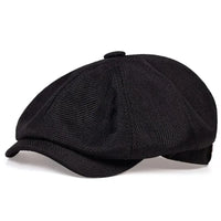 Beret casquette gavroche style Peaky Blinders en lin - Noir