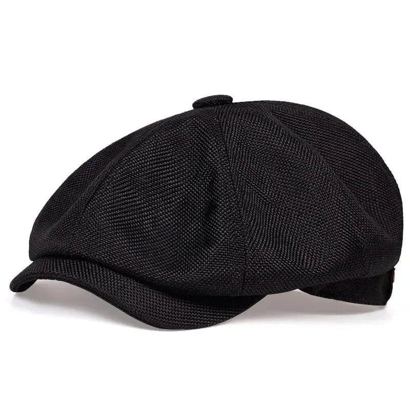 Beret casquette gavroche style Peaky Blinders en lin - Noir