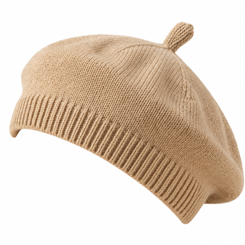 Béret bébé Camille beige en maille tricotée