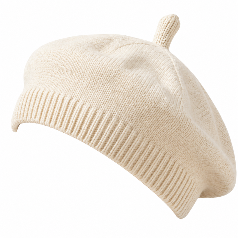 Béret bébé Camille beige en maille tricotée