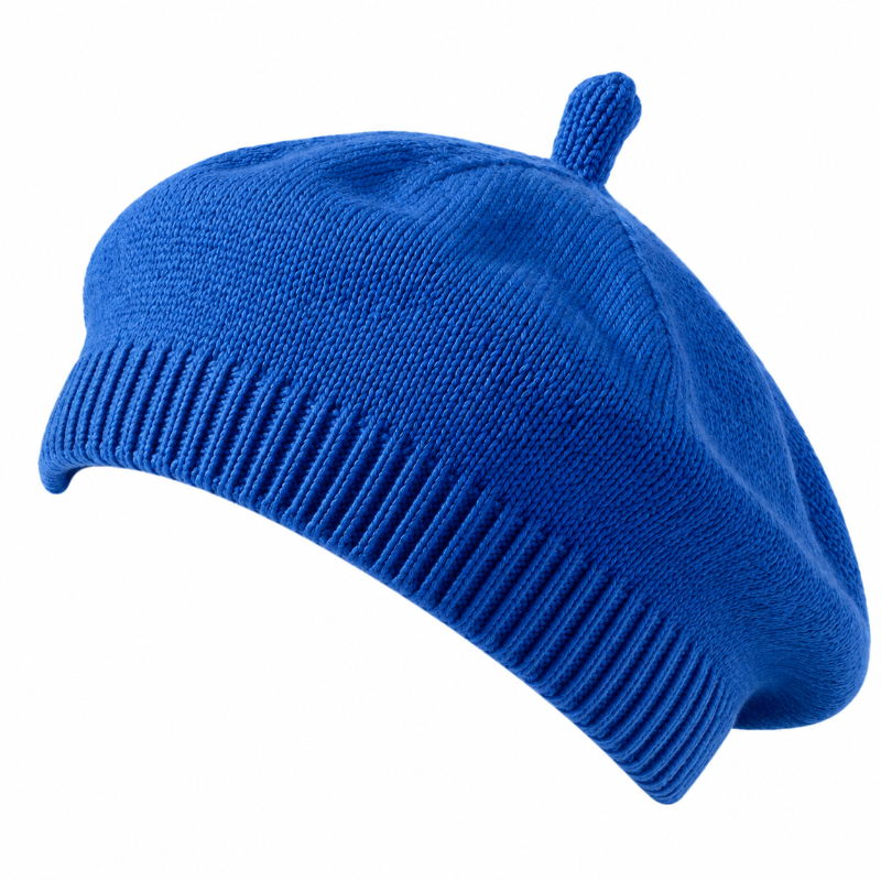 Béret bébé Camille bleu en maille tricotée