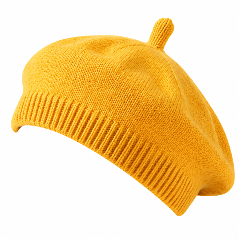 Béret bébé Camille jaune en maille tricotée