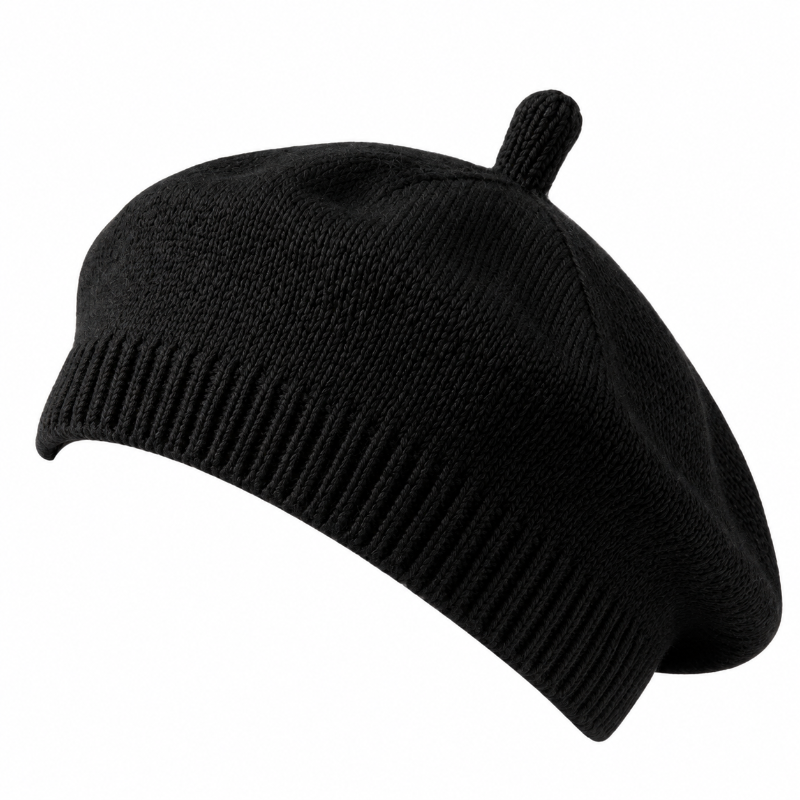 Béret bébé Camille noir en maille tricotée