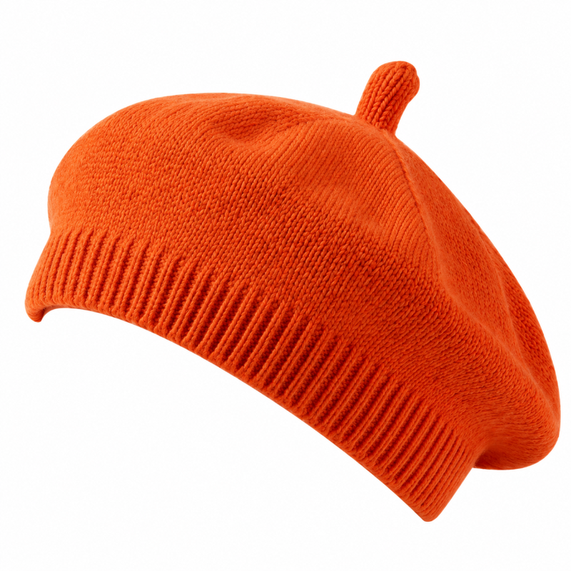 Béret bébé Camille orange en maille tricotée