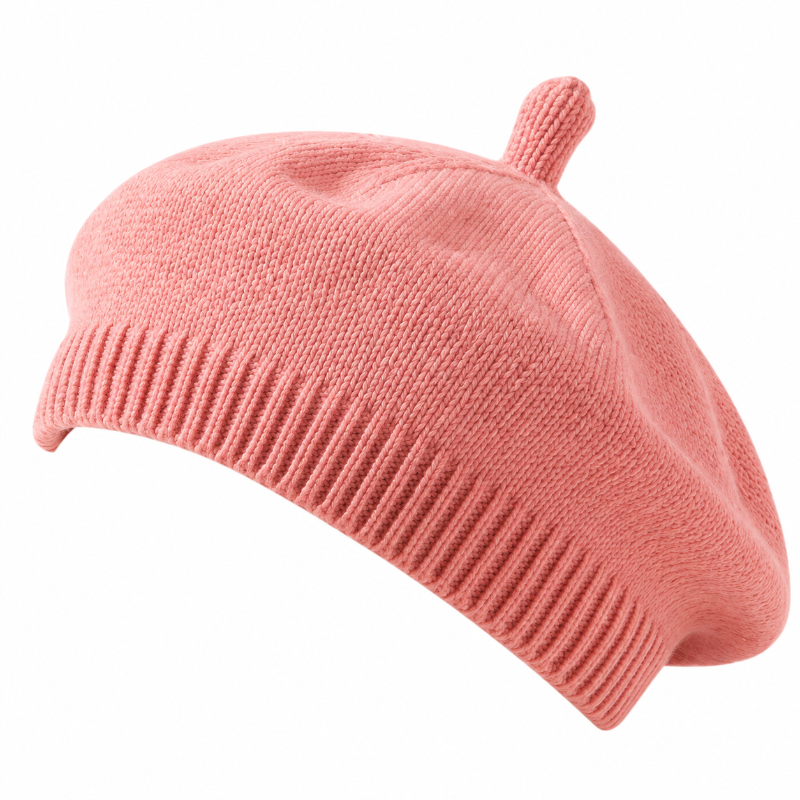 Béret bébé Camille rose en maille tricotée