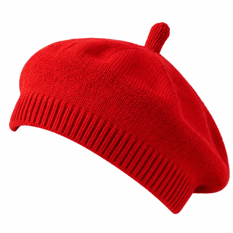 Béret bébé Camille rouge en maille tricotée