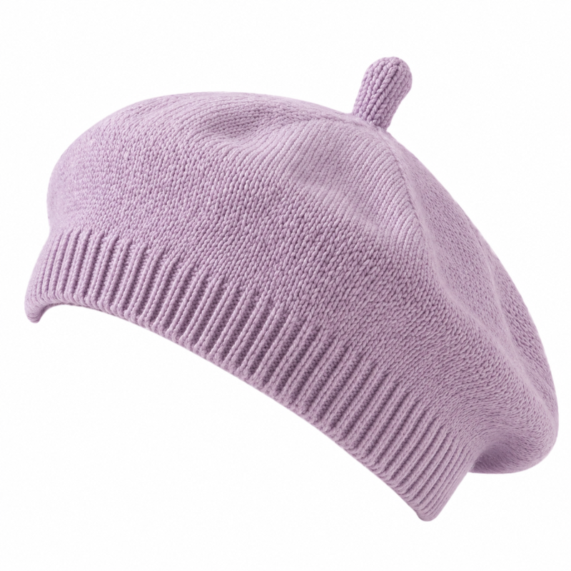 Béret bébé Camille violet en maille tricotée