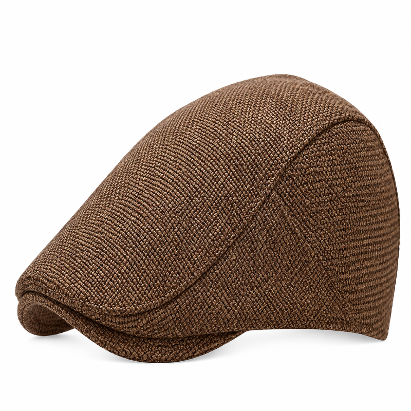 Béret casquette en lin Émile marron à visière courte