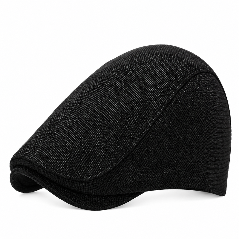 Béret casquette en lin Émile noir à visière courte