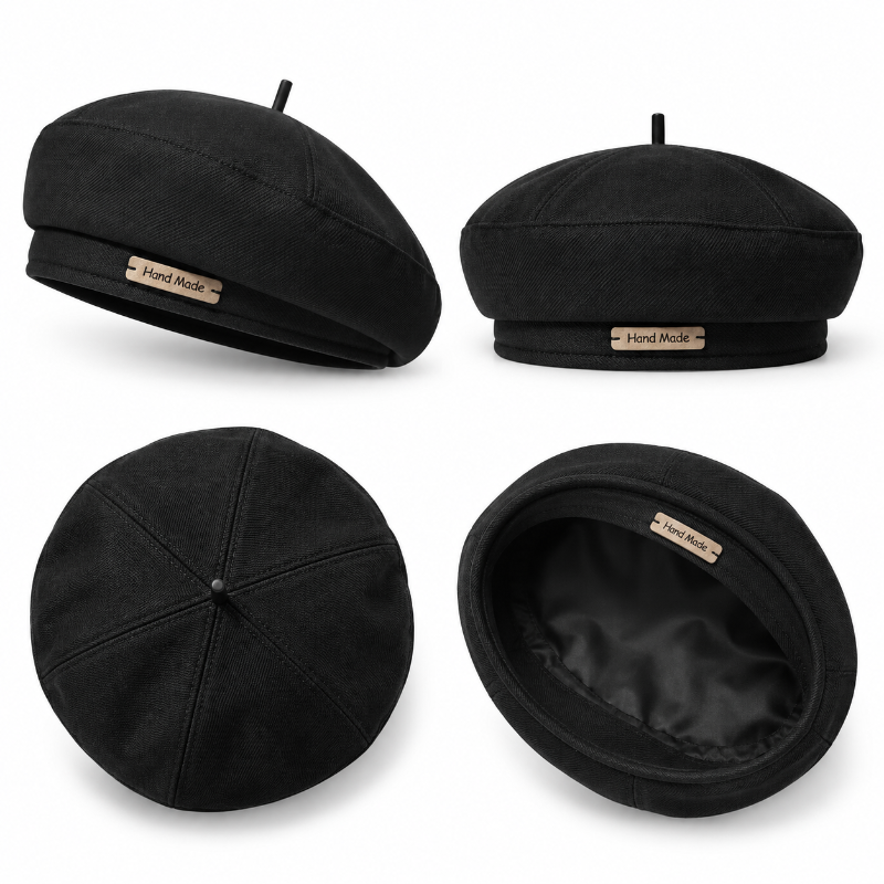 Détails du béret femme français noir et de sa bordure
