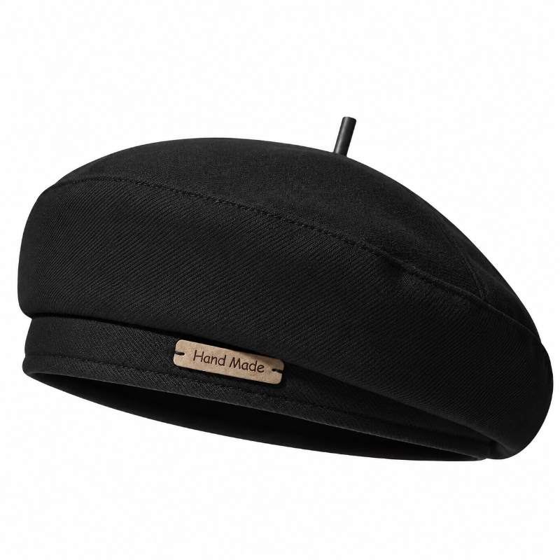 Béret femme français noir à forme arrondie