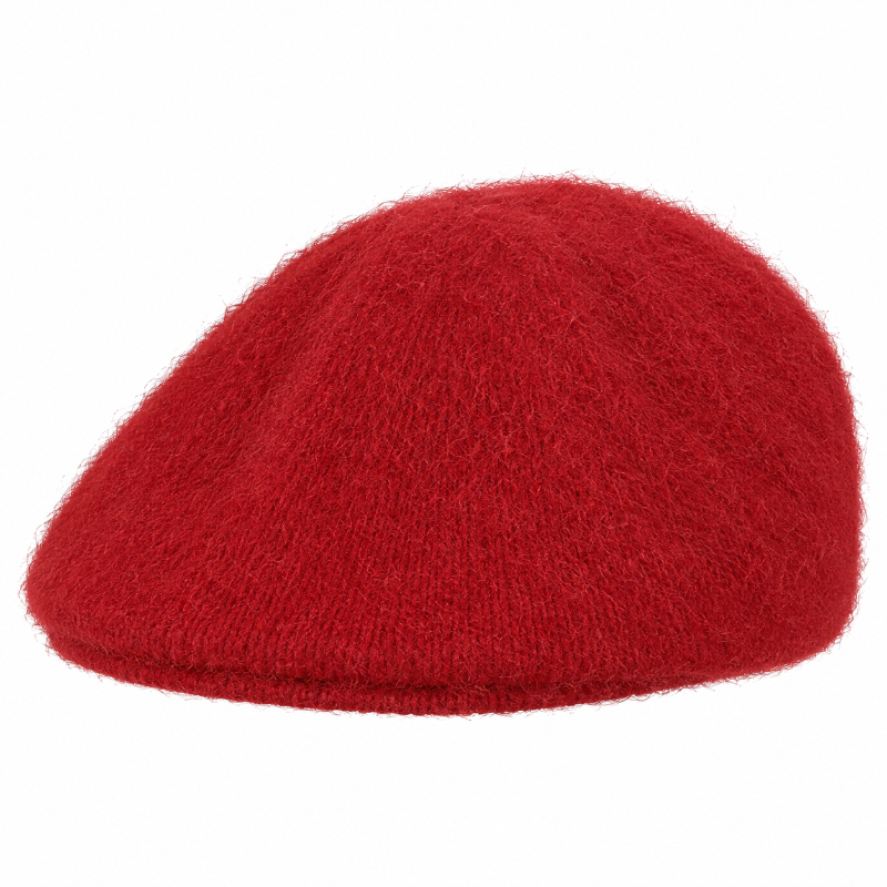 Béret femme rouge en maille duveteuse face