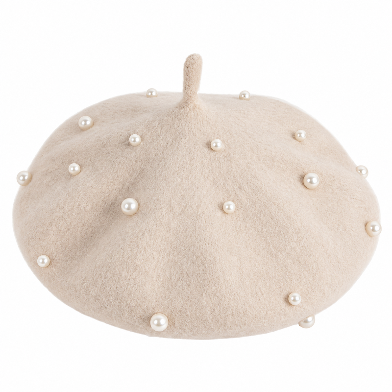 Béret fille blanc orné de perles
