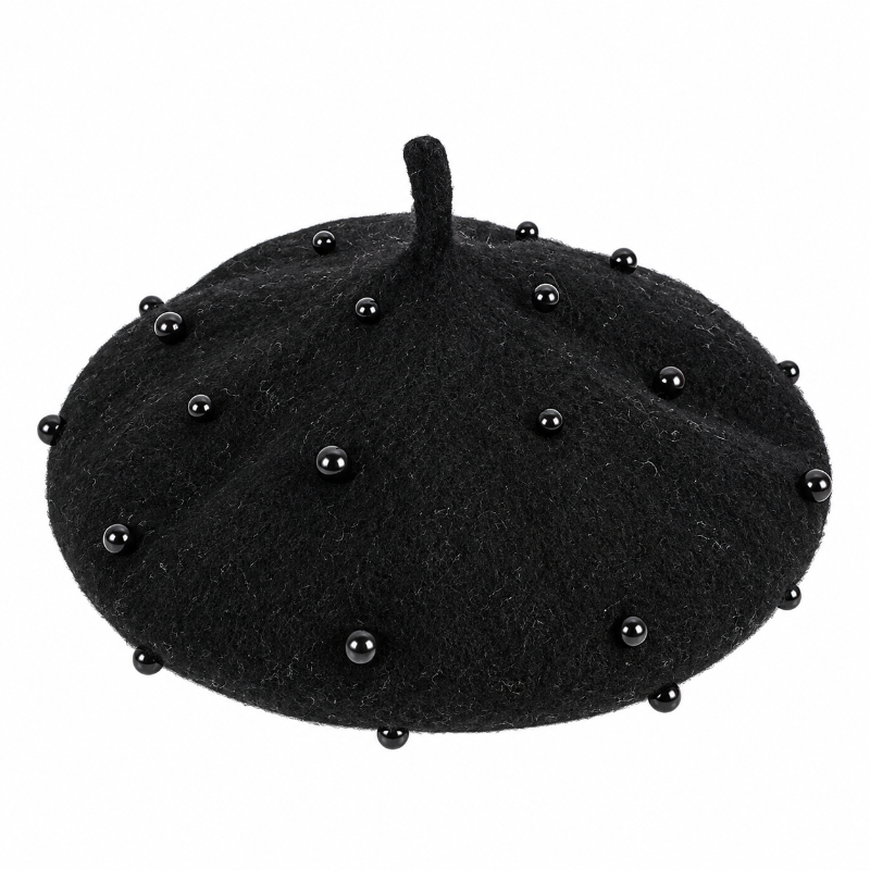 Béret fille noir orné de perles