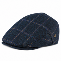 Béret homme bleu à carreaux style casquette plate