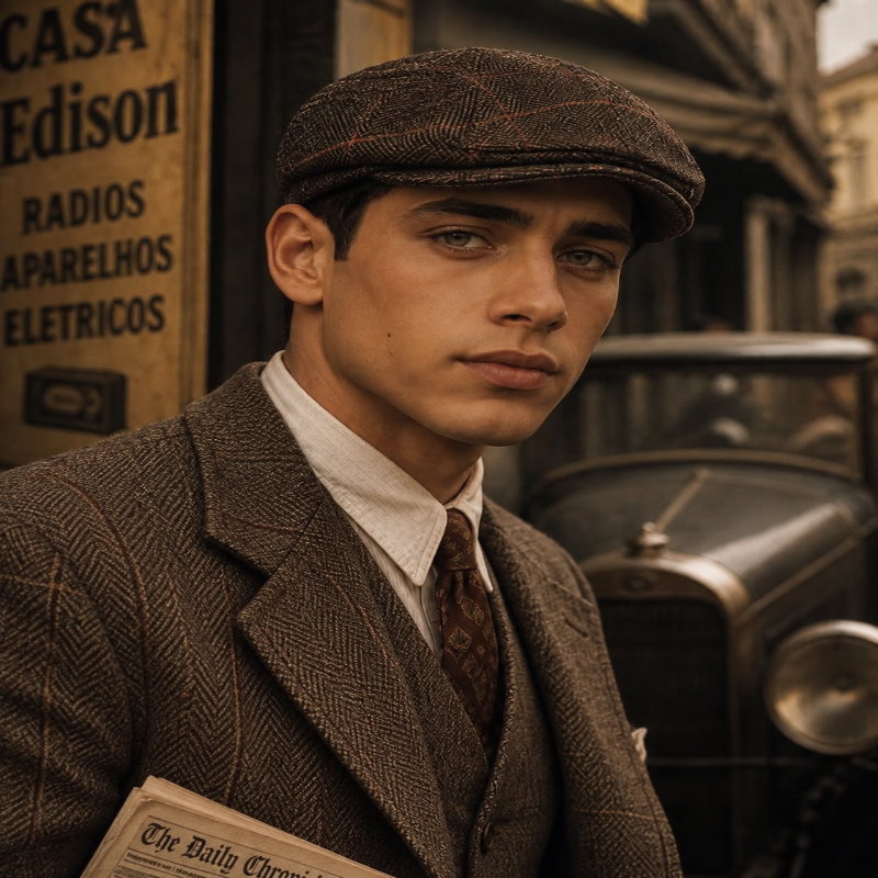 Béret homme marron à chevrons porté de profil