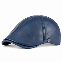 Béret homme en cuir bleu à visière