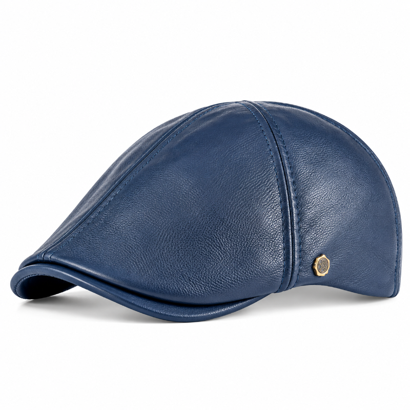 Béret homme en cuir bleu à visière
