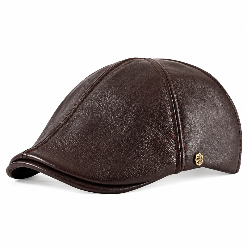 Béret homme en cuir marron à visière