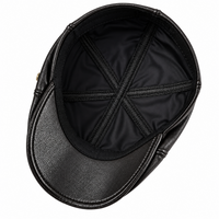 Béret homme en cuir noir à visière vue interieur 