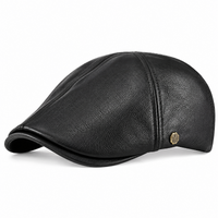 Béret homme en cuir noir à visière