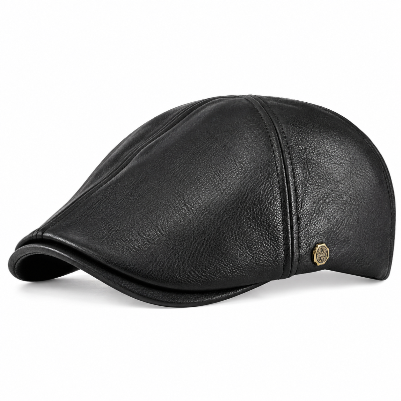 Béret homme en cuir noir à visière