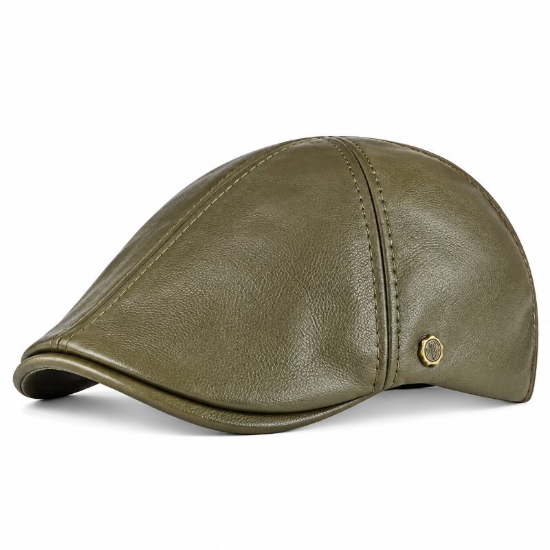 Béret homme en cuir vert à visière