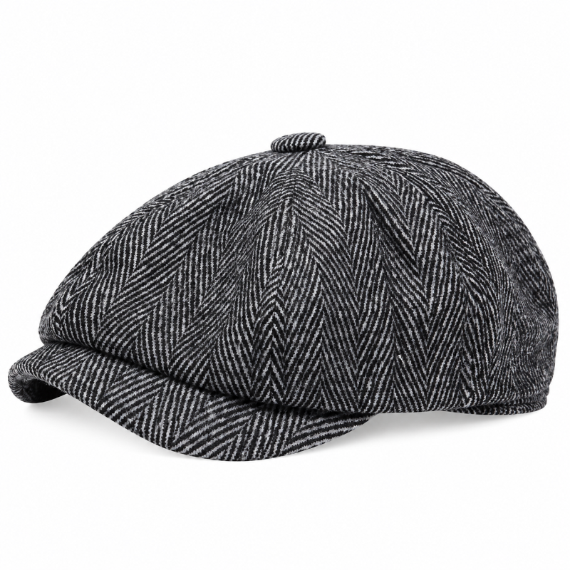 Béret homme gris chevrons à visière avec bouton central