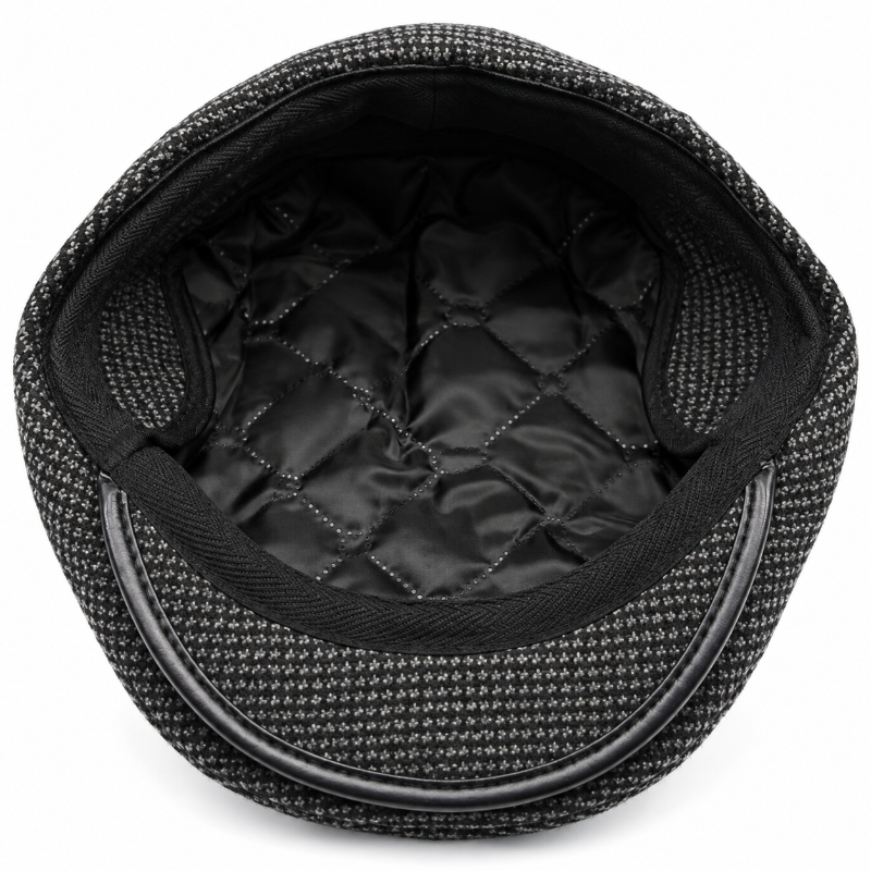 Béret homme gris noir à visière vu interieur 