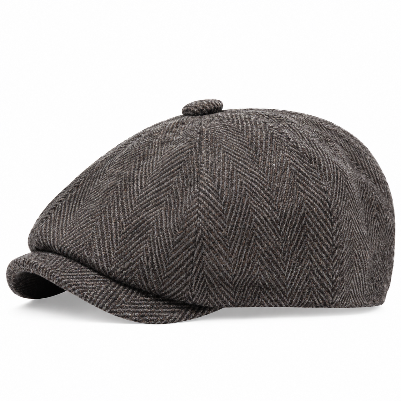 Béret homme marron chevrons à visière avec bouton central