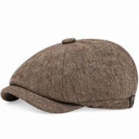 Béret homme marron à visière avec bouton central