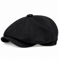 Béret homme noir à visière avec bouton central