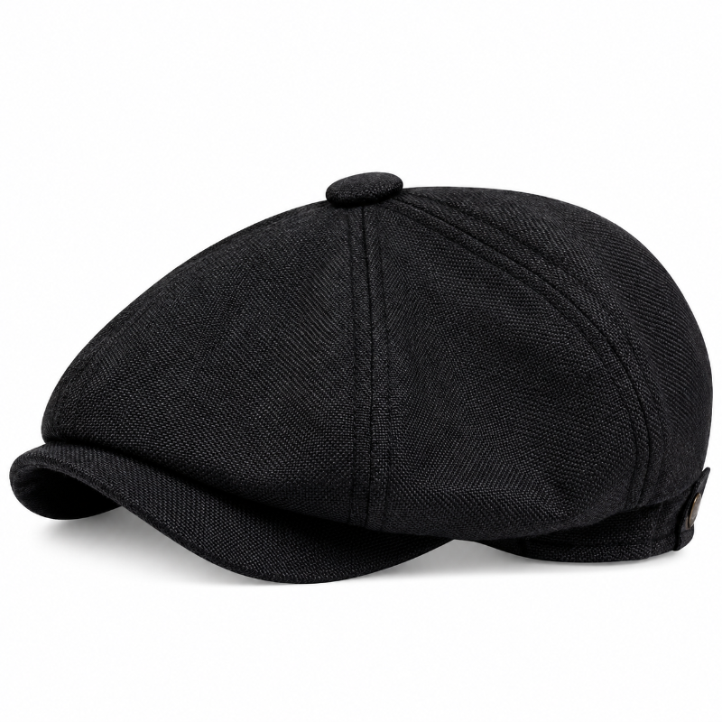 Béret homme noir à visière avec bouton central
