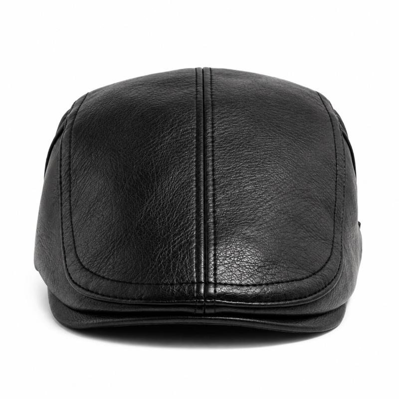 Béret homme Gaspard en simili cuir noir, vue de face