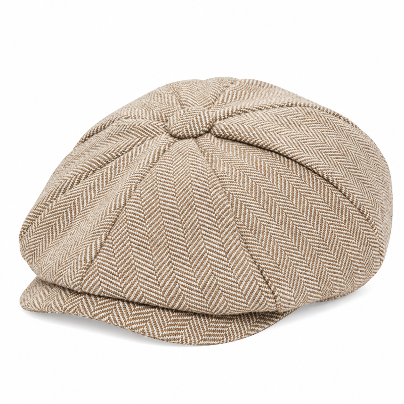 Béret Peaky Blinders beige à motif chevrons