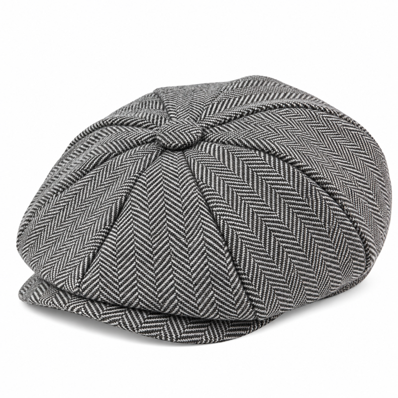 Béret Peaky Blinders gris à motif chevrons