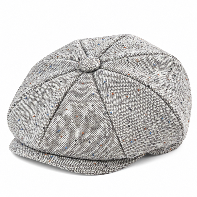 Béret Peaky Blinders gris avec tache à motif chevrons