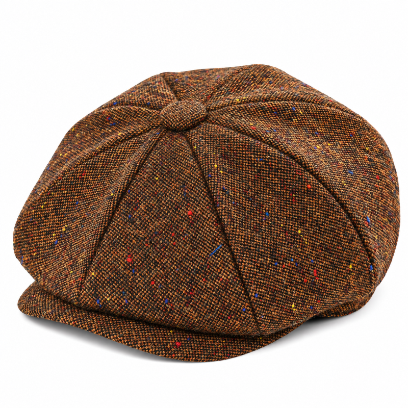 Béret Peaky Blinders marron avec tache  à motif chevrons