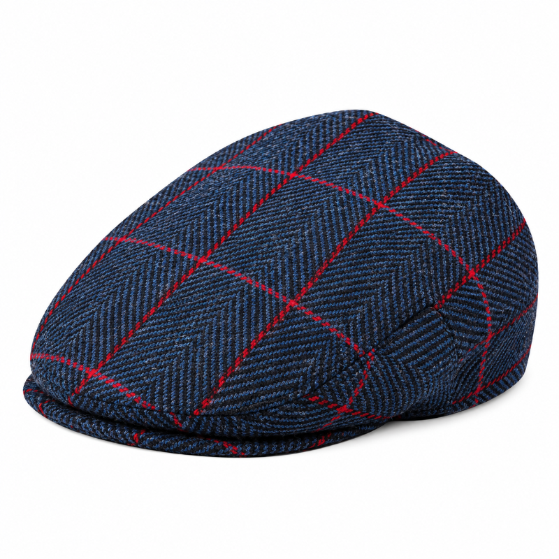 Casquette anglaise homme Alfred bleu à carreaux en laine mélangée