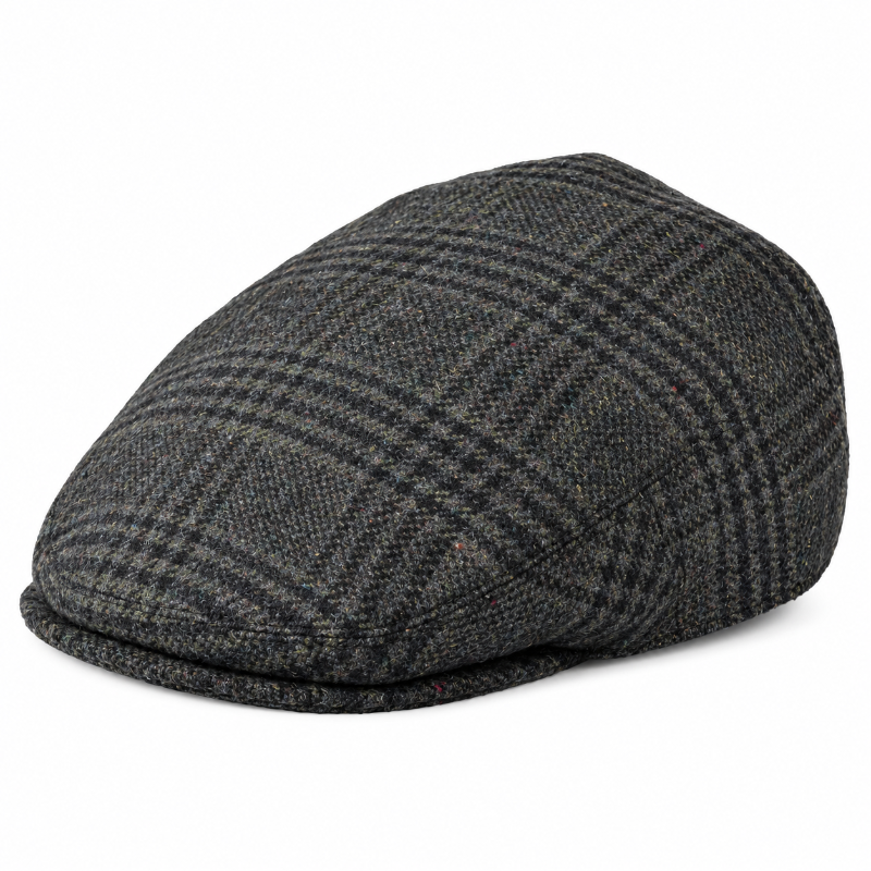 Casquette anglaise homme Alfred gris carreaux en laine mélangée