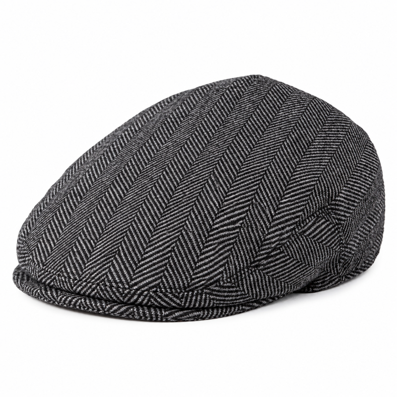 Casquette anglaise homme Alfred gris chevrons en laine mélangée
