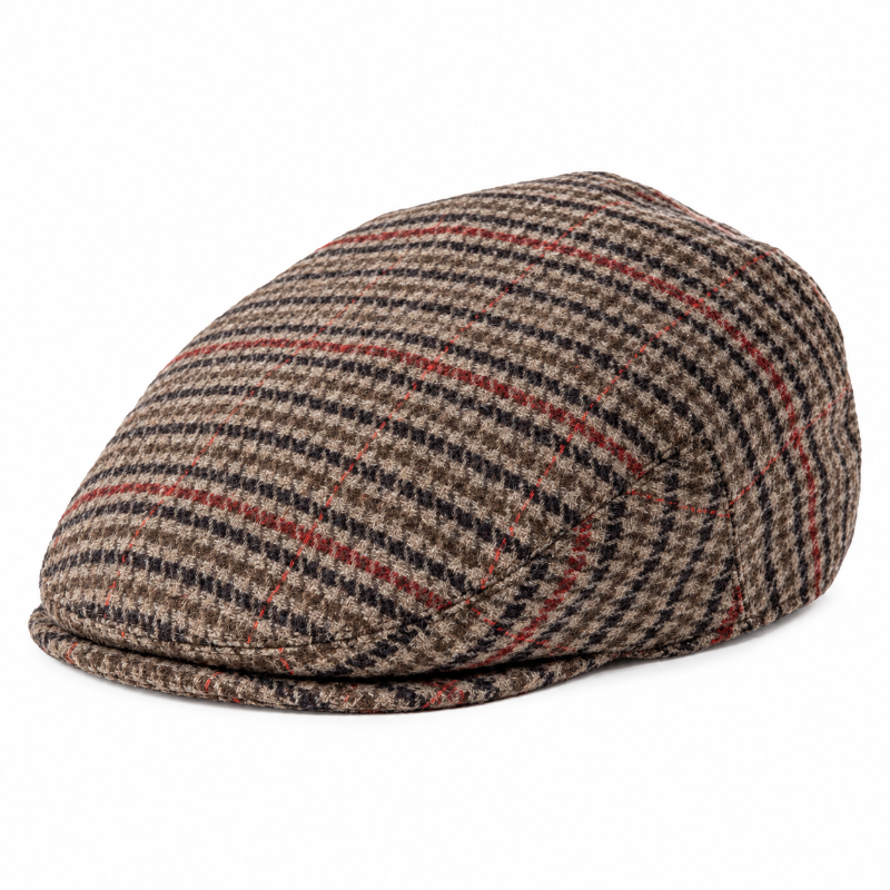 Casquette anglaise homme Alfred marron à carreaux en laine mélangée