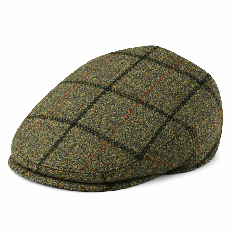 Casquette anglaise homme Alfred vert carreaux en laine mélangée