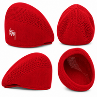 Casquette béret femme en maille ajourée Alix rouge details et visuels