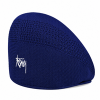 Casquette béret femme en maille ajourée Alix bleu
